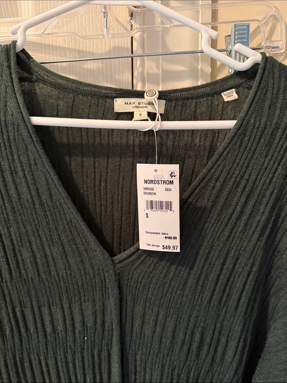 Max Studio Dark Green Ribbed V-Neck Sweater